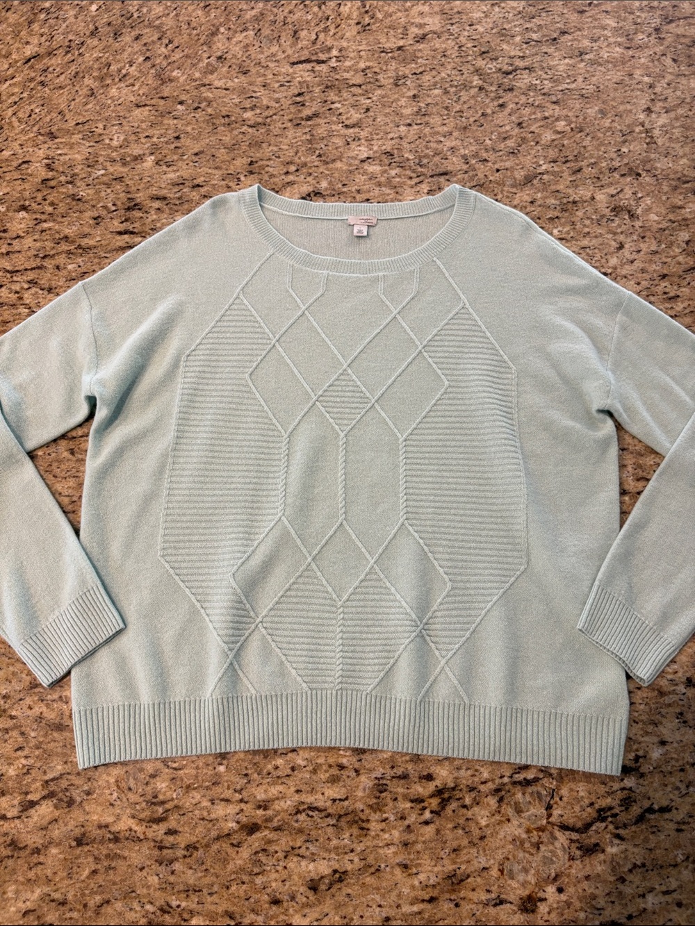 100% Cashmere | Halogen | Light Mint Textured Crewneck Sweater - Picture 5 of 16